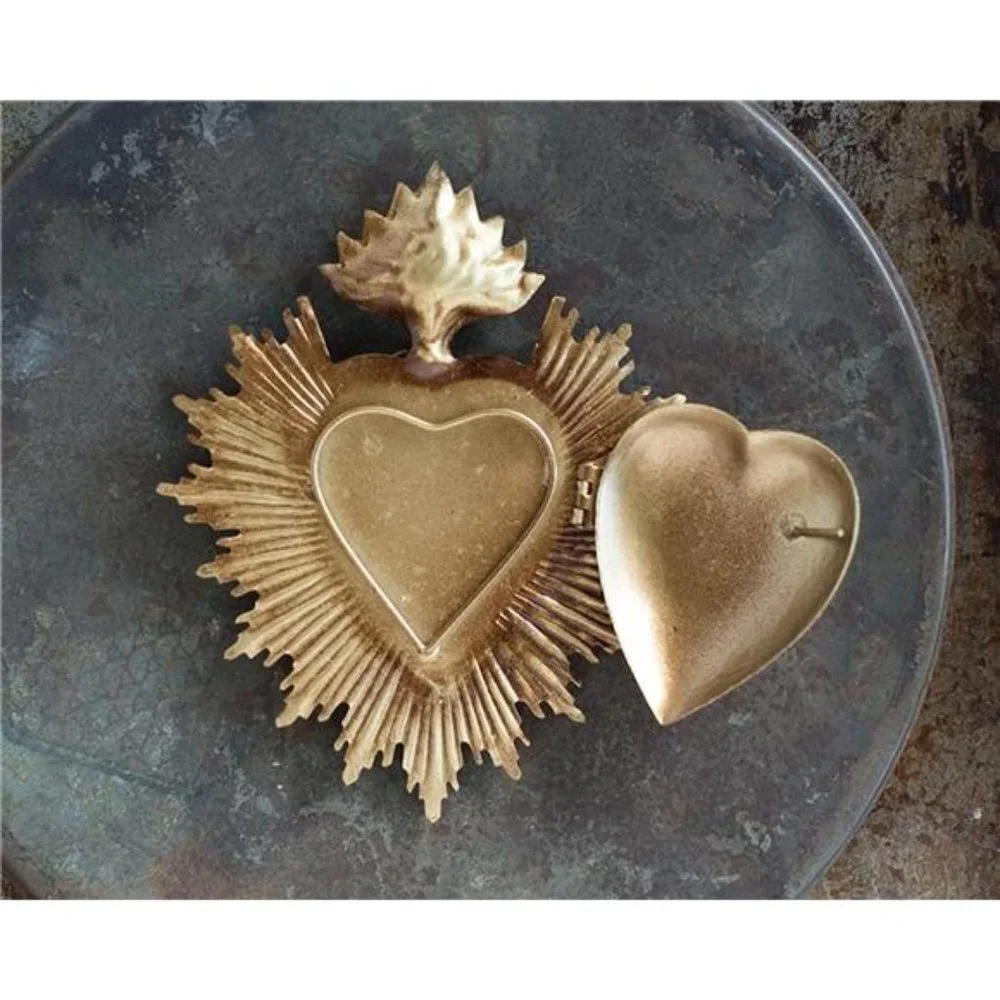 Sacred Heart, Metal Heart Milagro, Gold Heart Box, Ornament
